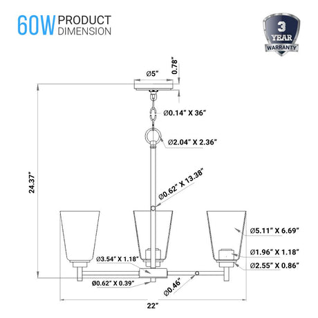 Flared Shape Chandelier Lighting Fixture with Clear Glass Shades, E26 Base, UL Listed for Damp Location, 3 Years Warranty - BUILDMYPLACE