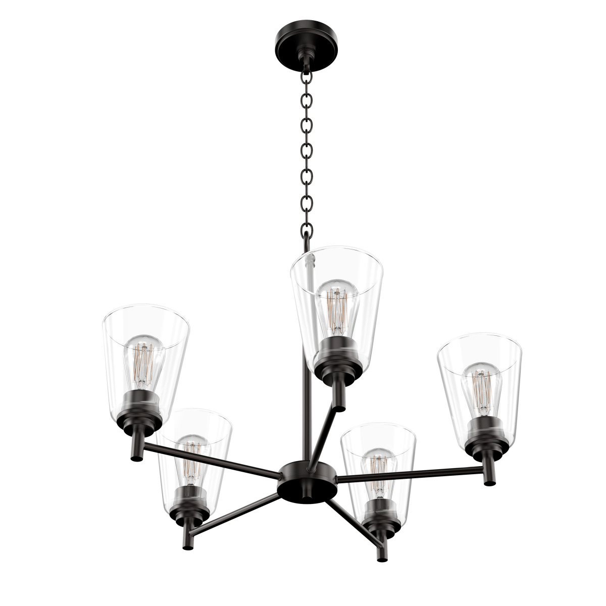 Flared Shape Chandelier Lighting Fixture with Clear Glass Shades, E26 Base, UL Listed for Damp Location, 3 Years Warranty - BUILDMYPLACE