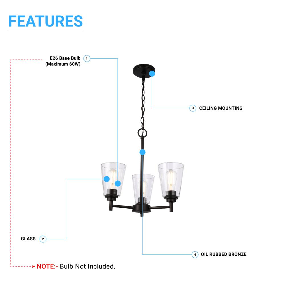 Flared Shape Chandelier Lighting Fixture with Clear Glass Shades, E26 Base, UL Listed for Damp Location, 3 Years Warranty - BUILDMYPLACE