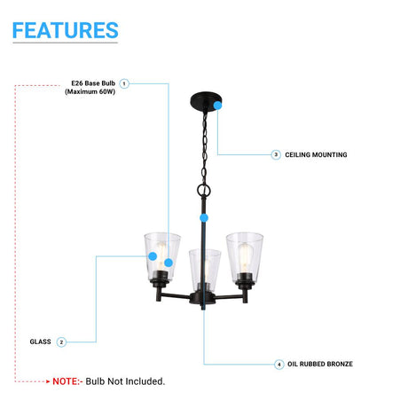Flared Shape Chandelier Lighting Fixture with Clear Glass Shades, E26 Base, UL Listed for Damp Location, 3 Years Warranty - BUILDMYPLACE