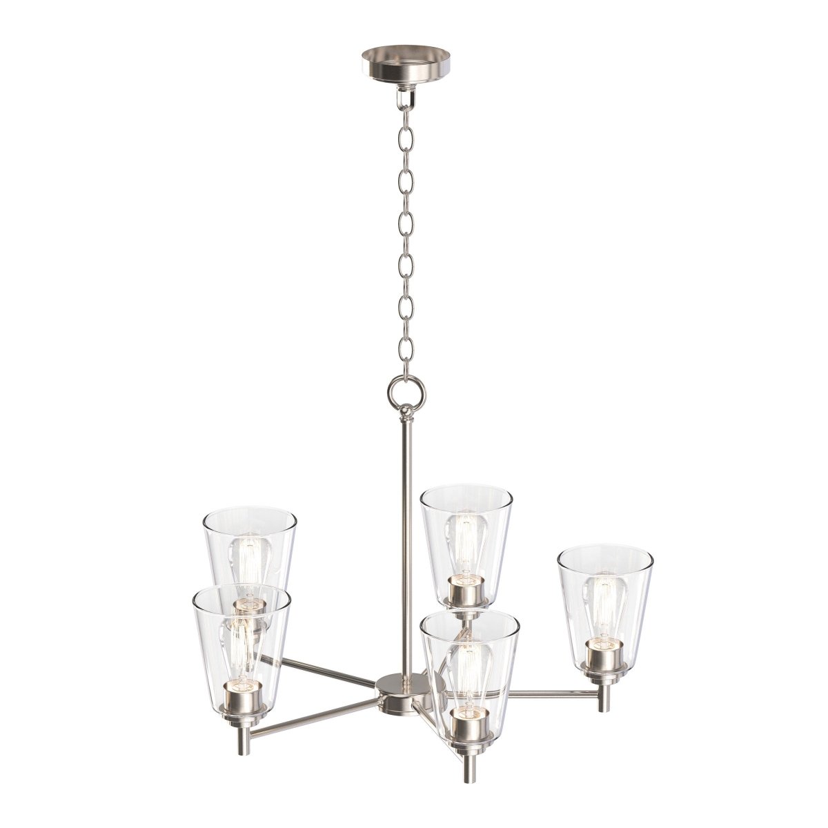 Flared Shape Chandelier Lighting Fixture with Clear Glass Shades, E26 Base, UL Listed for Damp Location, 3 Years Warranty - BUILDMYPLACE