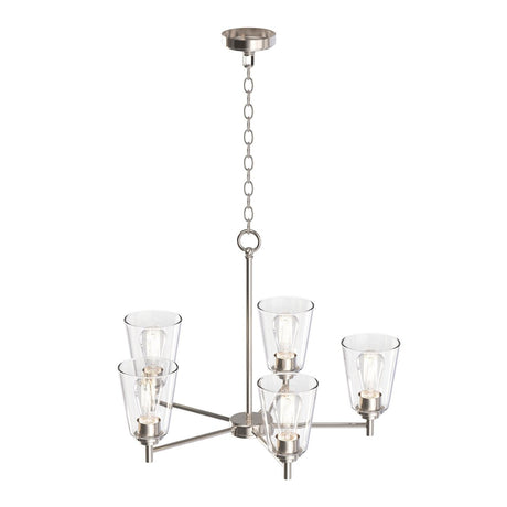 Flared Shape Chandelier Lighting Fixture with Clear Glass Shades, E26 Base, UL Listed for Damp Location, 3 Years Warranty - BUILDMYPLACE
