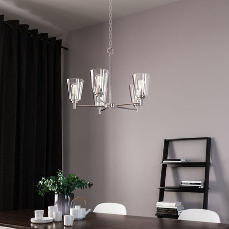 Flared Shape Chandelier Lighting Fixture with Clear Glass Shades, E26 Base, UL Listed for Damp Location, 3 Years Warranty - BUILDMYPLACE