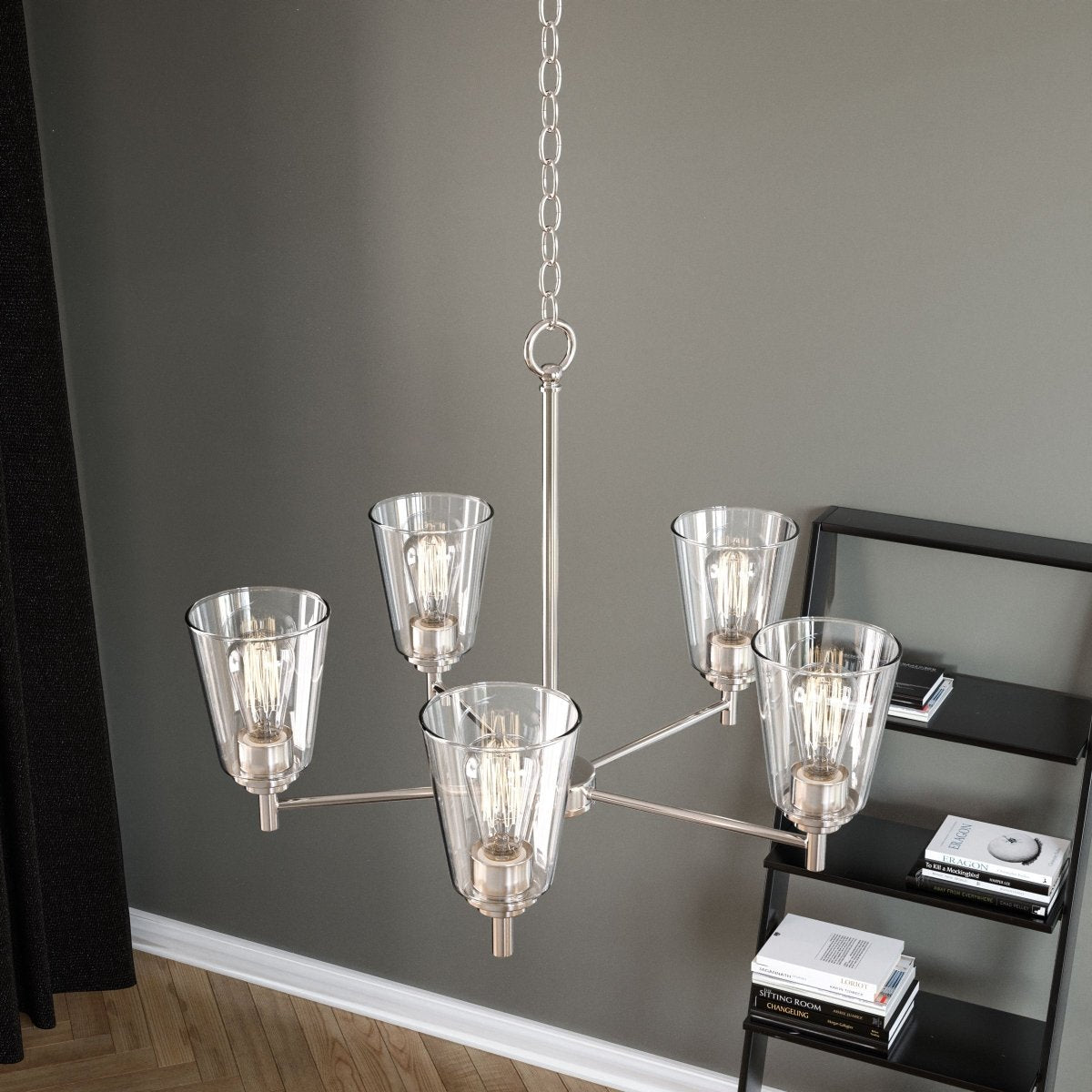Flared Shape Chandelier Lighting Fixture with Clear Glass Shades, E26 Base, UL Listed for Damp Location, 3 Years Warranty - BUILDMYPLACE