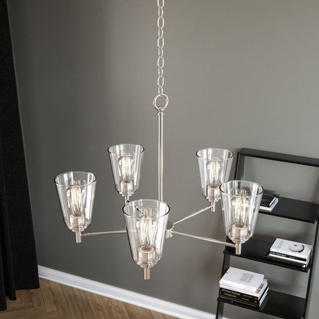 Flared Shape Chandelier Lighting Fixture with Clear Glass Shades, E26 Base, UL Listed for Damp Location, 3 Years Warranty - BUILDMYPLACE