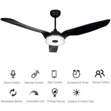 FLETCHER 52'' 3 - Blade Smart Ceiling Fan with LED Light & Remote - LEDMyPlace