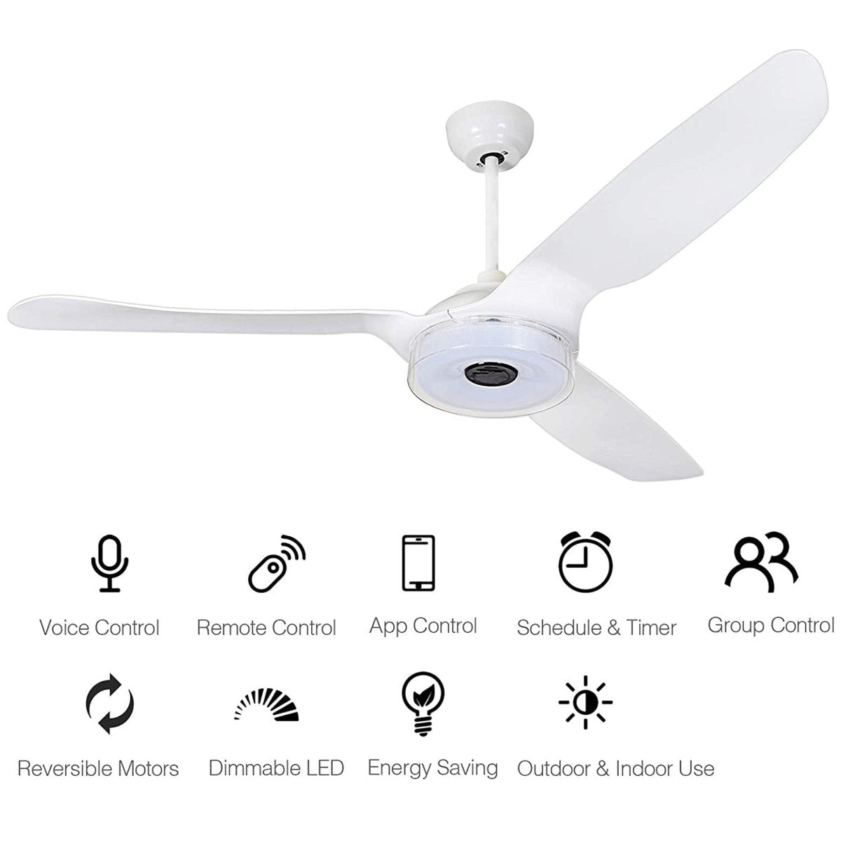 FLETCHER 56 inch 3 - Blade Smart Ceiling Fan with LED Light & Remote - LEDMyPlace