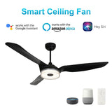 Fletcher 60" In. Black/Black 3 Blade Smart Ceiling Fan with LED Light Kit Works with Led Light Kit & Remote - BUILDMYPLACE