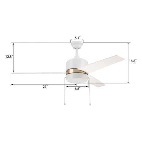 FLINT 52 inch 3 - Blade Ceiling Fan with LED Light and Pull Chain - LEDMyPlace