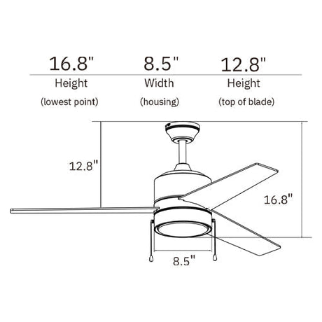 FLINT 52 inch 3 - Blade Ceiling Fan with LED Light and Pull Chain - LEDMyPlace