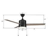 FLINT 52 inch 3 - Blade Ceiling Fan with LED Light and Pull Chain - LEDMyPlace
