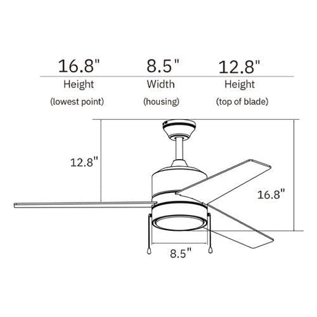 FLINT 52 inch 3 - Blade Ceiling Fan with LED Light and Pull Chain - LEDMyPlace