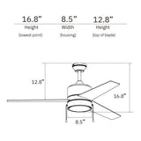 FLINT 52 inch 3 - Blade Ceiling Fan with LED Light and Pull Chain - LEDMyPlace