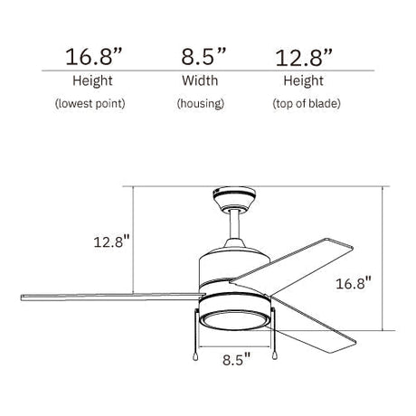 FLINT 52 inch 3 - Blade Ceiling Fan with LED Light and Pull Chain - LEDMyPlace