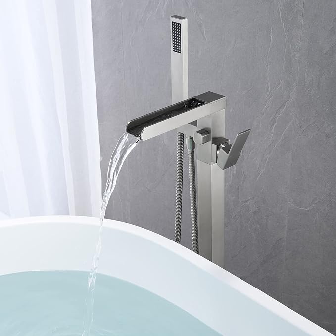 Floor Mount Freestanding Tub Filler with Hand Held Shower - BUILDMYPLACE