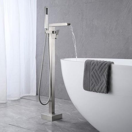 Floor Mount Freestanding Tub Filler with Hand Held Shower - BUILDMYPLACE