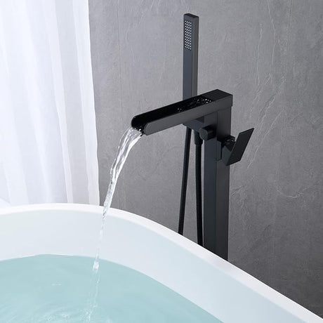 Floor Mount Freestanding Tub Filler with Hand Held Shower - BUILDMYPLACE