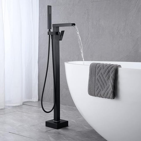 Floor Mount Freestanding Tub Filler with Hand Held Shower - BUILDMYPLACE