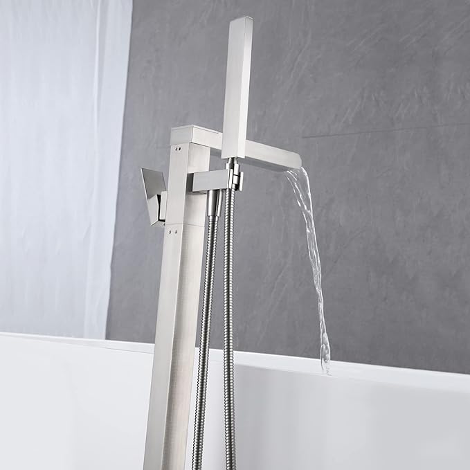 Floor Mount Freestanding Tub Filler with Hand Held Shower - BUILDMYPLACE