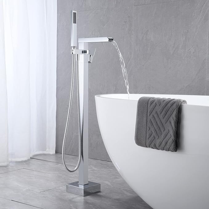 Floor Mount Freestanding Tub Filler with Hand Held Shower - BUILDMYPLACE