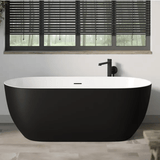 Flora 67 in. Classic Series Acrylic Freestanding Soaking Bathtub in Glossy Black Outside & Glossy White inside with Chrome - Plated Drain Cover & Pop Up - Overflow Hole - BUILDMYPLACE