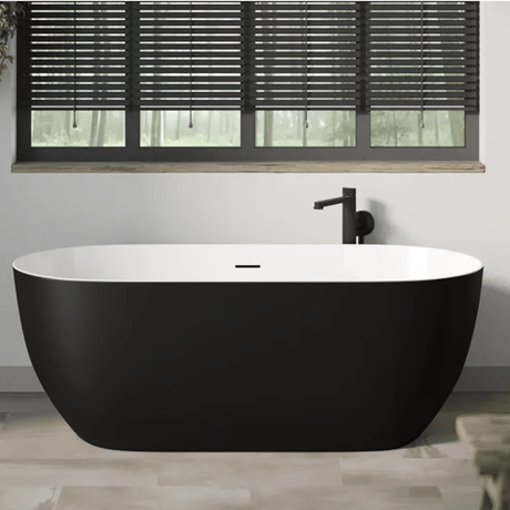 Flora 67 in. Classic Series Acrylic Freestanding Soaking Bathtub in Glossy Black Outside & Glossy White inside with Chrome - Plated Drain Cover & Pop Up - Overflow Hole - BUILDMYPLACE