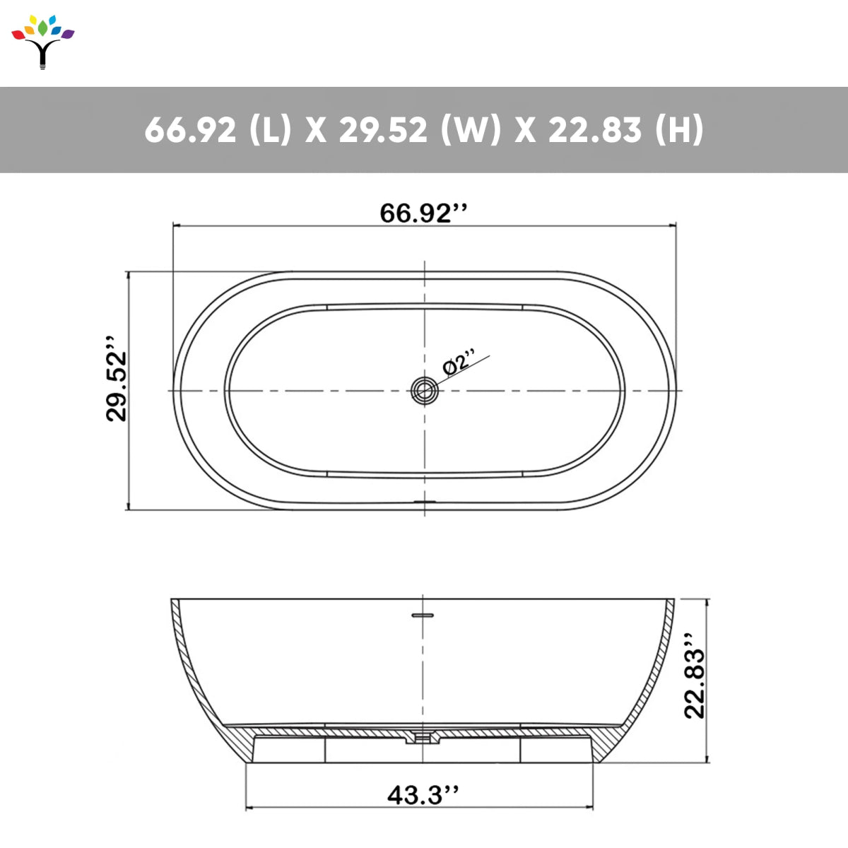 Flora 67 in. Classic Series Acrylic Freestanding Soaking Bathtub in Glossy Black Outside & Glossy White inside with Chrome - Plated Drain Cover & Pop Up - Overflow Hole - BUILDMYPLACE