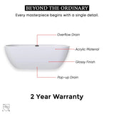 Flora 67 in. Classic Series Acrylic Freestanding Soaking Bathtub in Glossy White with Chrome - Plated Drain Cover & Pop Up - Overflow Hole - BUILDMYPLACE