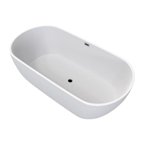 Flora 67 in. Classic Series Acrylic Freestanding Soaking Bathtub in Glossy White with Chrome - Plated Drain Cover & Pop Up - Overflow Hole - BUILDMYPLACE