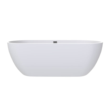 Flora 67 in. Classic Series Acrylic Freestanding Soaking Bathtub in Glossy White with Chrome - Plated Drain Cover & Pop Up - Overflow Hole - BUILDMYPLACE