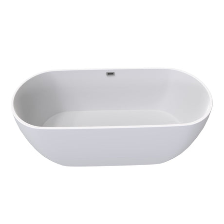 Flora 67 in. Classic Series Acrylic Freestanding Soaking Bathtub in Glossy White with Chrome - Plated Drain Cover & Pop Up - Overflow Hole - BUILDMYPLACE