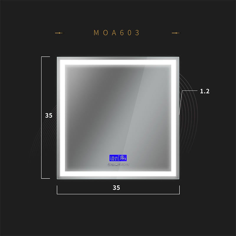 Moreno Florence 35.5''W x 35.5''H LED Bathroom Mirror With Bluetooth, Time & Temperature Display