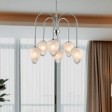 Flower Chandelier, 6 - Light E12 Base, Polished Nickel Finish hardware with Snow White Glass Shades - Modern and Contemporary Chandelier 24 in. W - BUILDMYPLACE