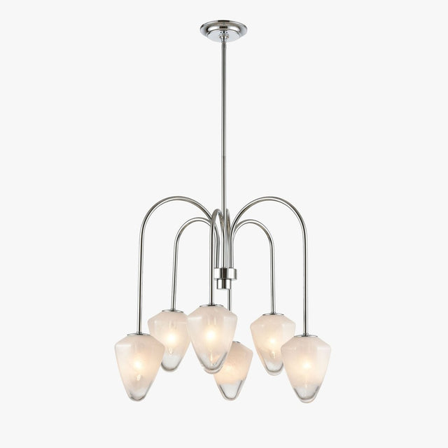 Flower Chandelier, 6 - Light E12 Base, Polished Nickel Finish hardware with Snow White Glass Shades - Modern and Contemporary Chandelier 24 in. W - BUILDMYPLACE