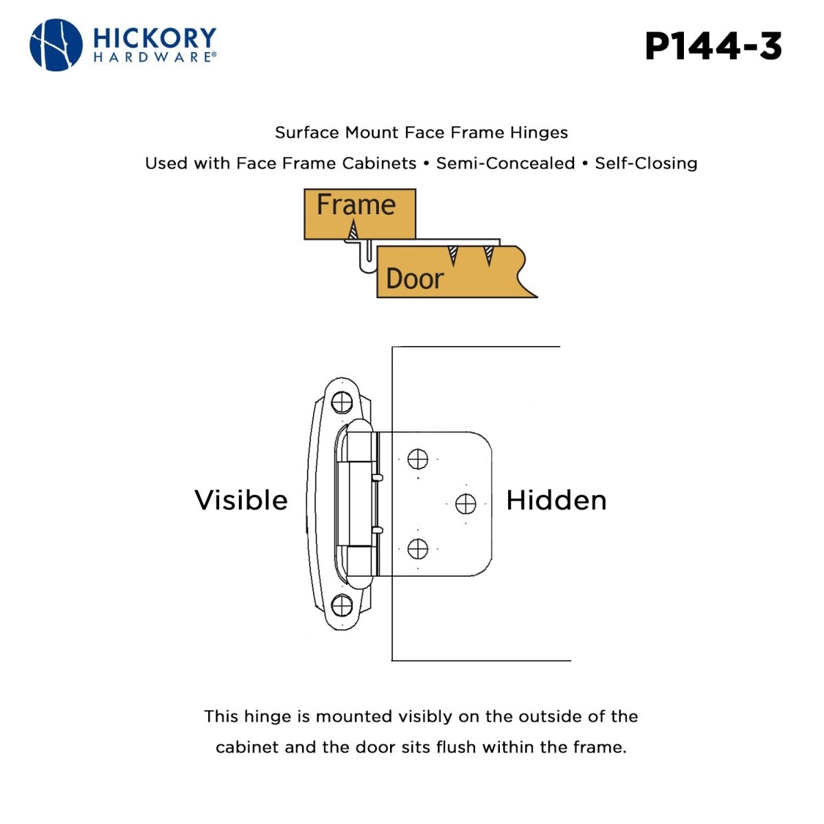 Flush Cabinet Hinges Surface Frame Self - Close (2 Hinges/Per Pack) - Hickory Hardware - BUILDMYPLACE