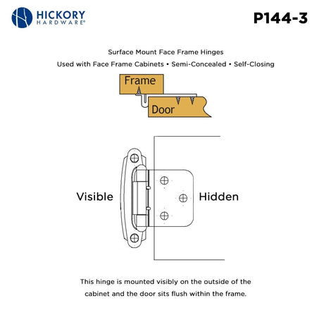 Flush Cabinet Hinges Surface Frame Self - Close (2 Hinges/Per Pack) - Hickory Hardware - BUILDMYPLACE