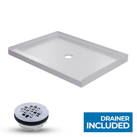 Foremost White Single Curb Shower Base With Center Drain - BUILDMYPLACE