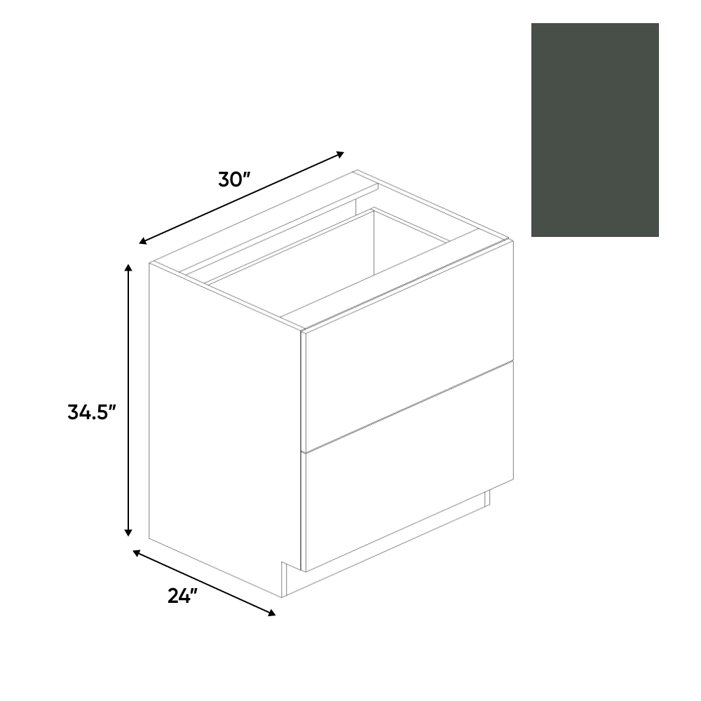 Forest Green Matte - 2 Drawer Base Cabinet - 30"W x 34.5"H x 24"D - Pre Assembled - Frameless Cabinet - BUILDMYPLACE