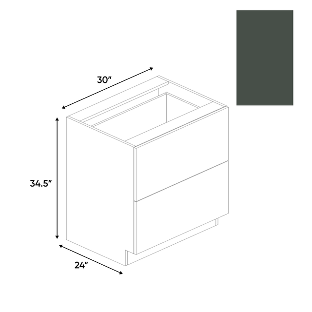 Forest Green Matte - 2 Drawer Base Cabinet - 30"W x 34.5"H x 24"D - Pre Assembled - Frameless Cabinet - BUILDMYPLACE