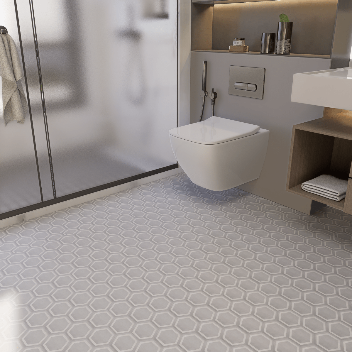 Form Ice Hexagon Frame 7 in. Matte Pressed Glazed Porcelain Mosaic - BUILDMYPLACE