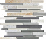 Fossil Rock Random Strip Glass Stone Stainless Blend Mosaic - BUILDMYPLACE