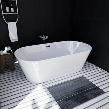 Marine 67 in. Classic Series Acrylic Freestanding Soaking Bathtub in Glossy White with Chrome-Plated Drain Cover & Pop Up-Overflow Hole