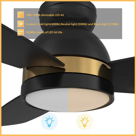 FREMONT 48 inch 3 - Blade Flush Mount Smart Ceiling Fan with LED Light & Remote - LEDMyPlace