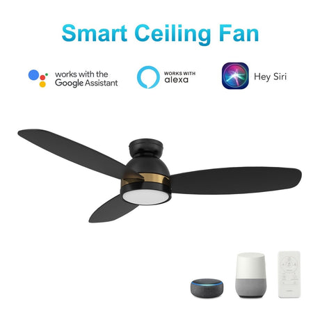 FREMONT 48 inch 3 - Blade Flush Mount Smart Ceiling Fan with LED Light & Remote - LEDMyPlace