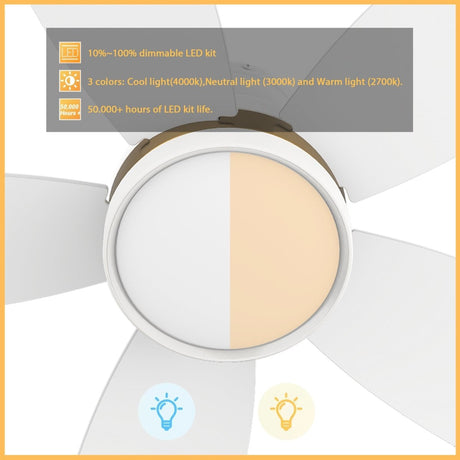 FREMONT 48 inch 5 - Blade Flush Mount Smart Ceiling Fan with LED Light & Remote - LEDMyPlace