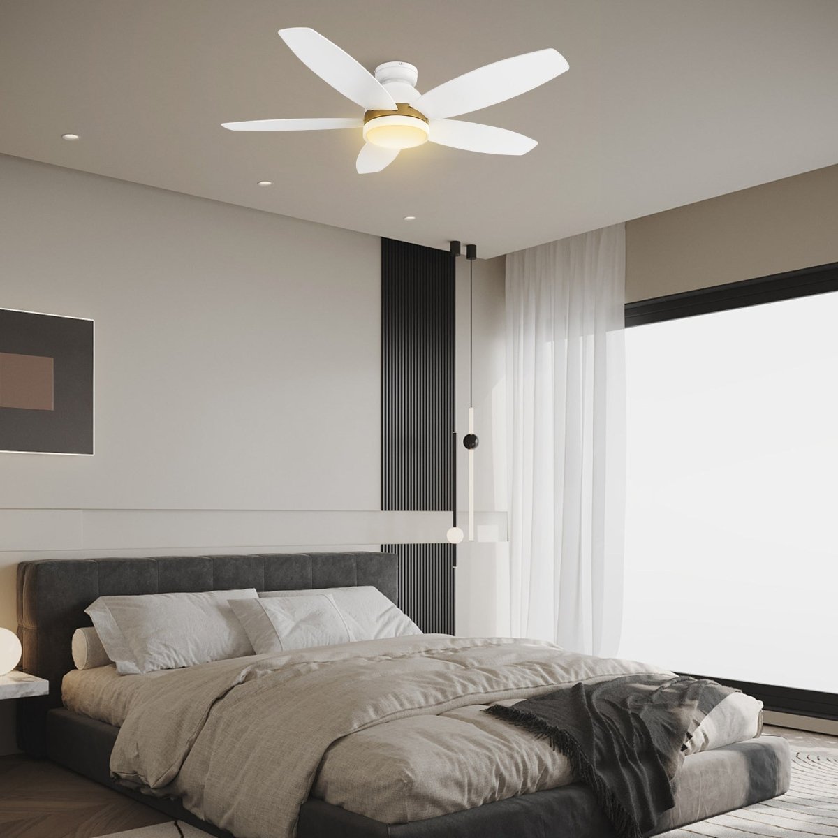 FREMONT 48 inch 5 - Blade Flush Mount Smart Ceiling Fan with LED Light & Remote - LEDMyPlace