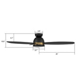 FREMONT 52 inch 3 - Blade Flush Mount Smart Ceiling Fan with LED Light & Remote - LEDMyPlace