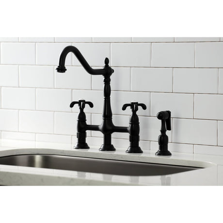 French Country Bridge Kitchen Faucet with Brass Sprayer - BUILDMYPLACE