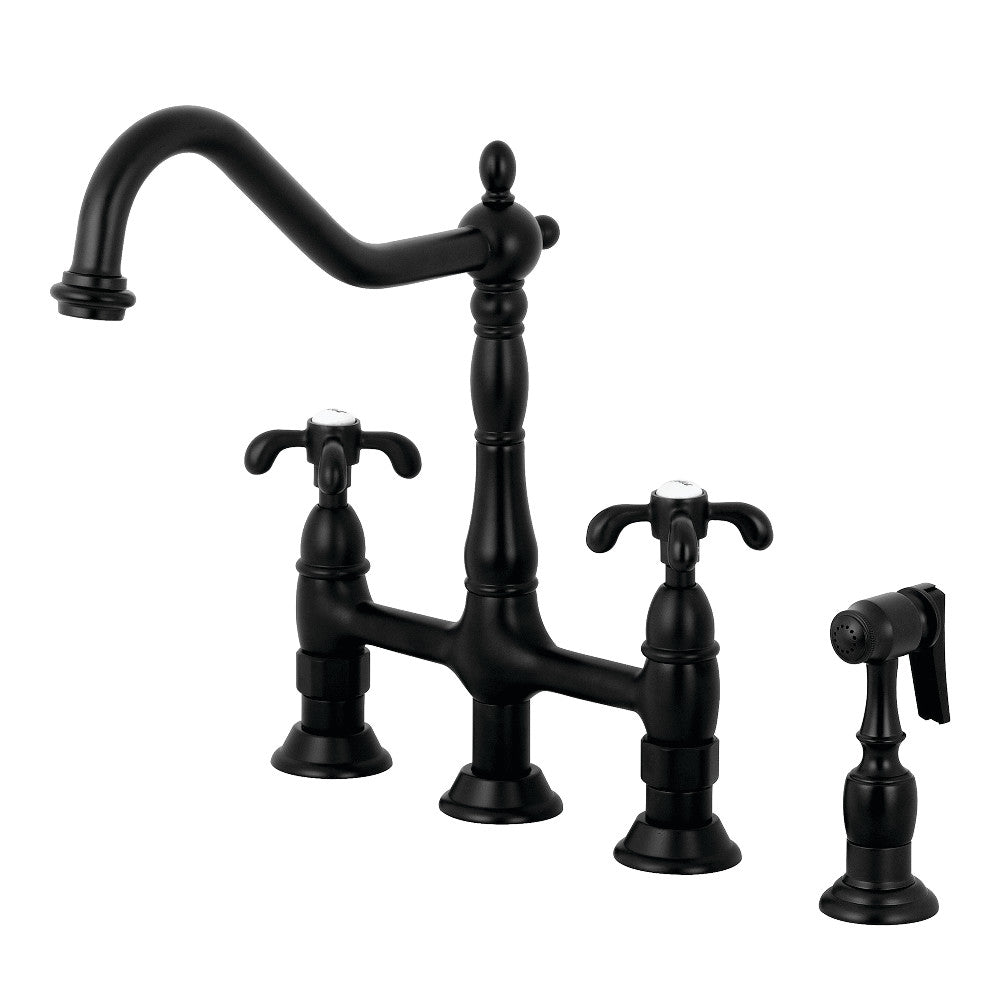 French Country Bridge Kitchen Faucet with Brass Sprayer - BUILDMYPLACE