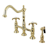 French Country Bridge Kitchen Faucet with Brass Sprayer - BUILDMYPLACE